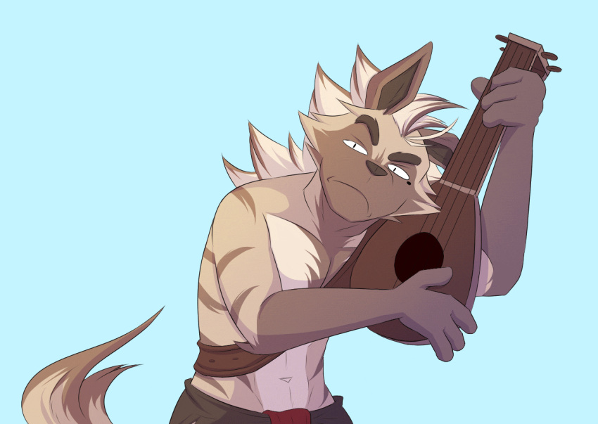 animated anthro bard cole_(temptations_ballad) fur girly humor hyena lute magic male mammal musical_instrument plucked_string_instrument shirokoi simple_background solo string_instrument striped_hyena tail temptations_ballad_(visual_novel)