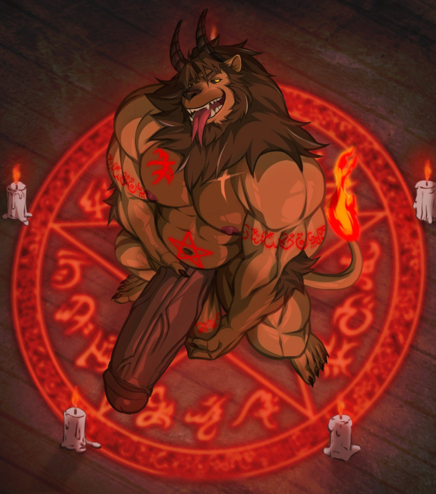 2024 abs anthro areola balls barazoku beard bedroom_eyes belly biceps big_balls big_muscles big_penis bird's-eye_view bozi candle claws deltoids demon erection eyebrows facial_hair felid felid_demon feline_demon fire flaming_tail floor forked_tongue fur genitals hair hi_res high-angle_view horn huge_balls huge_muscles huge_penis humanoid_genitalia humanoid_penis lion lion_demon long_penis looking_at_viewer male mammal mane markings musclegut muscular muscular_anthro muscular_male narrowed_eyes navel nipples nude occult_symbol open_mouth open_smile pantherine pecs penis pentagram plantigrade presenting presenting_penis runes saggy_balls scar seductive sharp_teeth smile solo standing summoning_circle symbol tail teeth thick_penis tongue tongue_out tuft vein