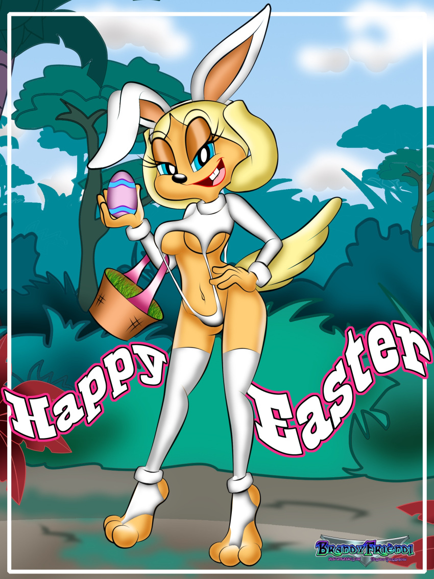 absurd_res anthro bikini blonde_hair brandy_and_mr._whiskers brandy_harrington brandyfriend1 bunny_costume canid canine canis clothing costume disney domestic_dog easter easter_bunny female furry hair hi_res holidays legwear mammal paws solo stockings swimwear