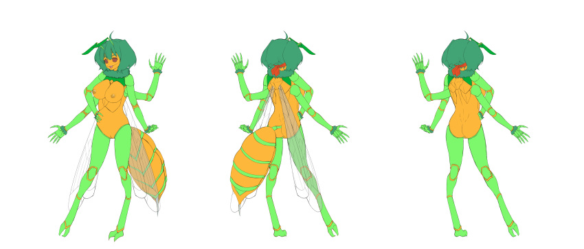 4_arms absurd_res ahoge animal_genitalia animal_humanoid antennae_(anatomy) apocalipsejack arm_tuft arthropod arthropod_abdomen arthropod_humanoid bee big_breasts breasts cloaca compound_eyes digitigrade exoskeleton fangs female front_view genitals green_body green_hair hair hi_res humanoid hymenopteran hymenopteran_humanoid insect insect_humanoid insect_wings macross_frontier mandibles multi_arm multi_limb multicolored_body neck_tuft nipples nude open_mouth orange_body pussy ranka_lee rear_view red_eyes simple_background solo stinger_(anatomy) teeth tongue tuft vertical_cloaca wings wrist_tuft