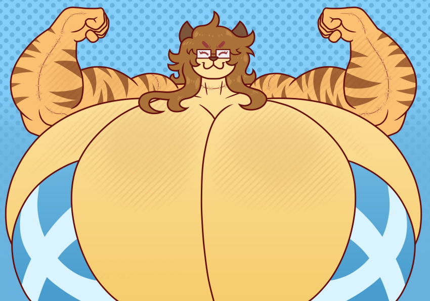 animate_inanimate anthro biceps big_breasts bikini bikini_top breasts bust_portrait clothed clothing dapper_lil_arts digital_media_(artwork) eyewear felid female fur glasses hair hi_res huge_breasts hyper hyper_breasts living_plushie locke_(bradythewwefan) mammal muscular muscular_anthro pantherine plushie portrait scottish_flag simple_background smile solo stripes swimwear tiger topwear trans_(lore) trans_woman_(lore)