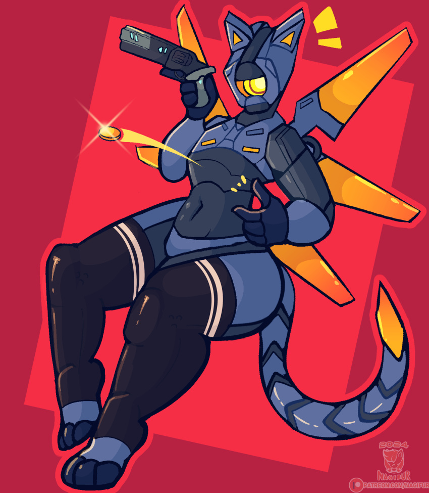 1_eye absurd_res ambiguous_gender blue_body clothing digital_media_(artwork) femboy hi_res humanoid legwear looking_at_viewer machine male nagifur not_furry robot robot_humanoid simple_background solo thick_thighs thigh_highs ultrakill v1_(ultrakill) weapon wide_hips wings yellow_eyes