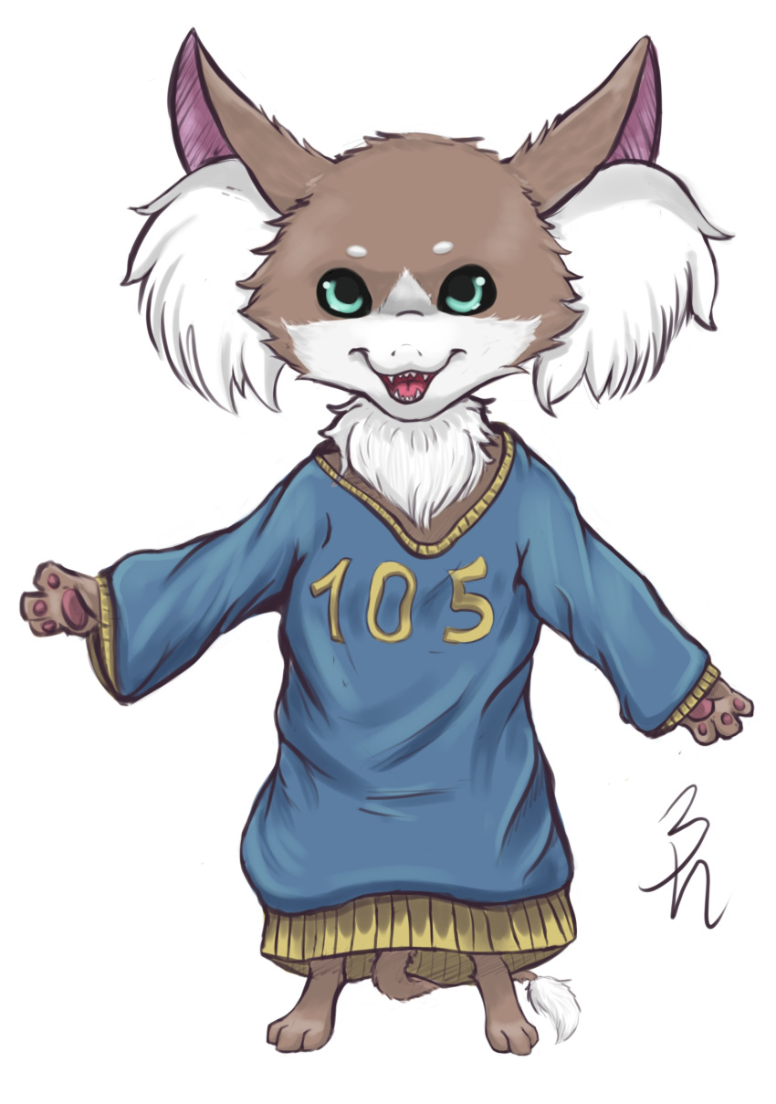 2018 absurd_res ambiguous_gender anthro big_ears chest_tuft clothed clothing cute digital_media_(artwork) ear_tuft enster_(artist) female fluffy fur fursy_(character) hair happy hi_res looking_at_viewer mammal neck_tuft open_mouth original_species otoryu_(species) otoryū_(species) oversized_clothing simple_background smile solo tuft white_background