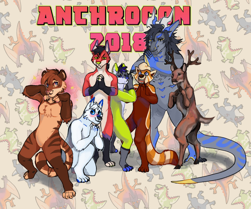 2018 anthrocon canine cervine fox group kiwi_foxx majira_strawberry mammal red_panda standing tokyozilla