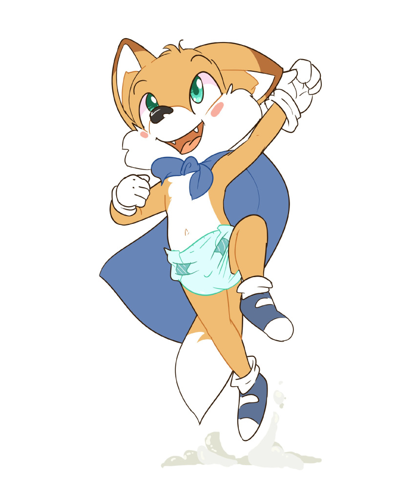 anthro canine cape clothing cub diaper fox kircai lucky_the_fox male mammal solo super_lucky's_tale young