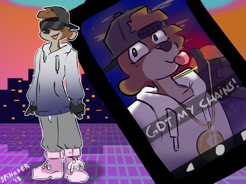 1980s 2018 anthro cellphone cervine clothed clothing digital_media_(artwork) eyewear female fully_clothed fur grand_theft_auto hair jewelry mammal miami neon phone retro rina_an_dan rockstar_games selfie solo spinater standing sunglasses tongue tongue_out vaporwave video_games