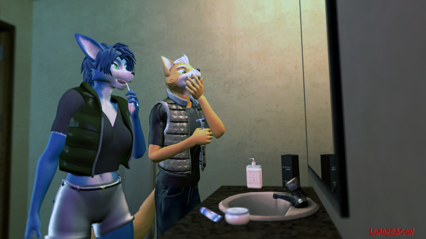 3d_(artwork) bathroom canine digital_media_(artwork) female fox fox_mccloud garry's_mod krystal lordzbacon male male/female mammal nintendo shaving star_fox teeth video_games