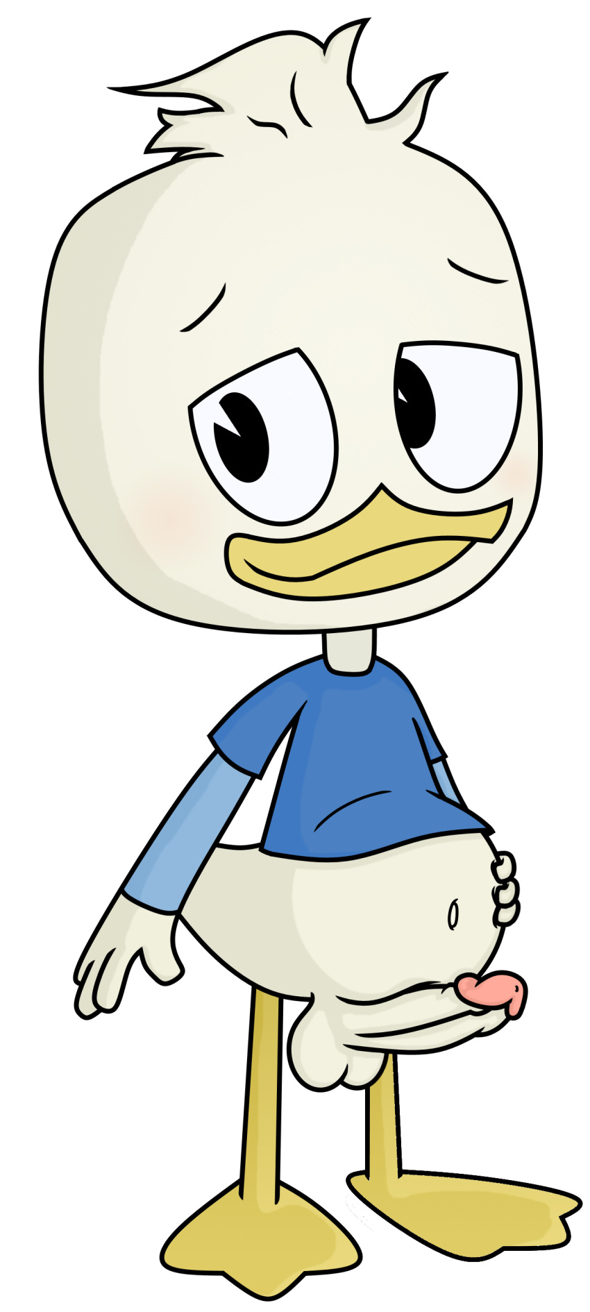 anthro avian avion balls bird bottomless clothed clothing cub dewey_duck disney duck ducktales ducktales_(2017) erection hair hi_res male male_pregnancy messy_hair pregnant young zombieguildford