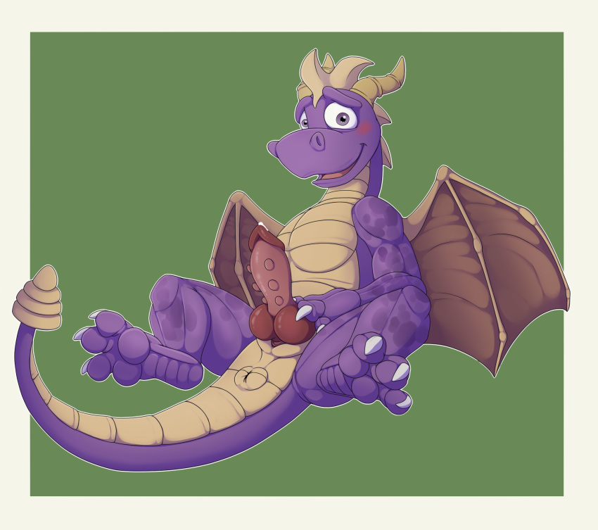 anus blush cum dragon erection horn looking_at_viewer male mcfan membranous_wings penis precum purple_eyes solo spyro spyro_the_dragon video_games wings