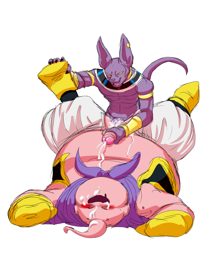 anal anal_penetration anthro beerus cat clothed clothing cum cum_in_ass cum_inside cum_on_face cum_on_self dragon_ball dragon_ball_super dragon_ball_z duo ear_piercing erection feline glacierk humanoid_penis lying majin_buu male male/male mammal masturbation muscular on_back open_mouth penetration penis piercing sex simple_background smile sphynx uncut