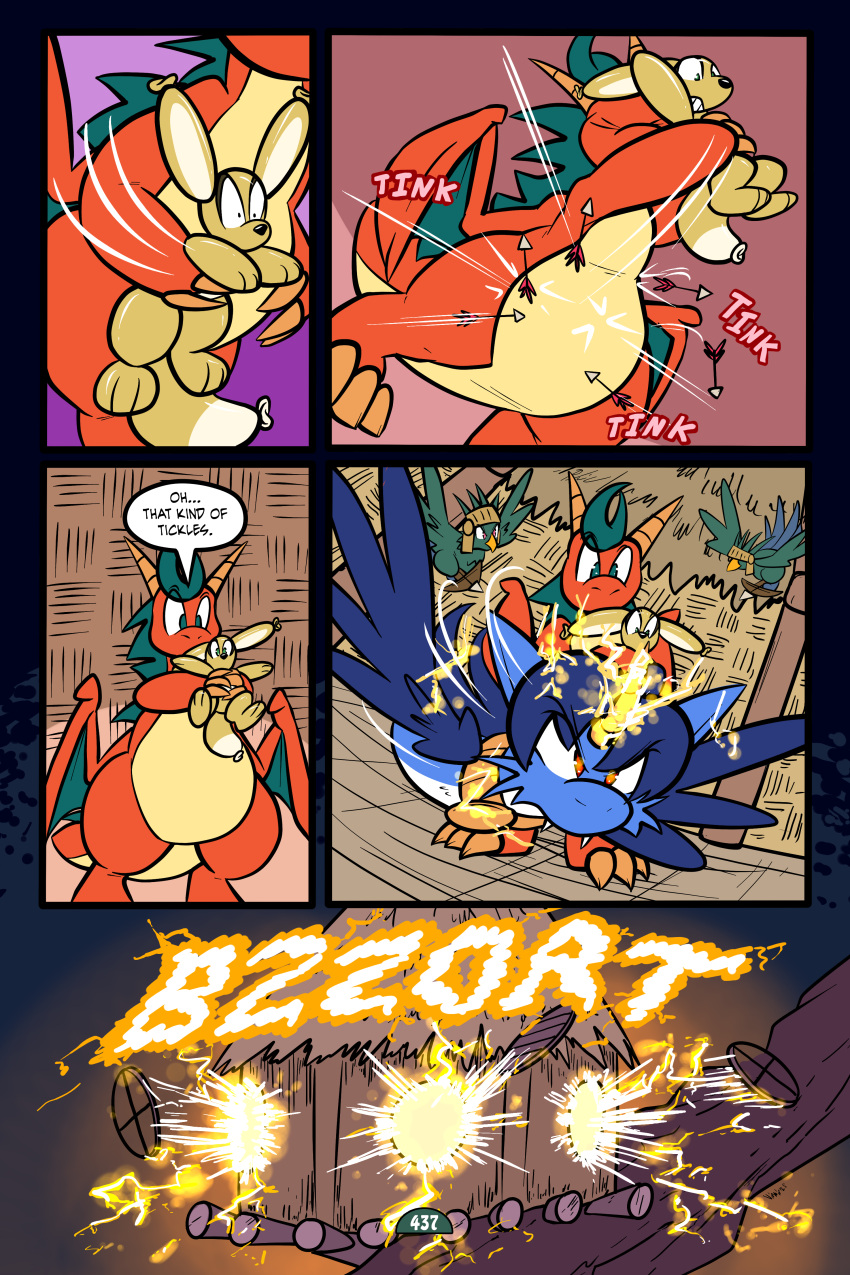 2025 2_horns 5_panel_comic absurd_res ambiguous_gender armor arrow_(weapon) attack avian balloon balloon_with_face beak belly biped black_nose black_text blue_body blue_wings brown_body brown_eyes canid canine claws comic couatl crossbow dialogue dot_pupils dragon electricity ellipsis english_text eyebrows eyelashes eyes_closed fangs feathered_scalie feathered_snake feathered_wings feathers female_(lore) feral finger_claws flying fox green_body green_eyes group hair headgear helmet hi_res holding_another holding_crossbow holding_object holding_ranged_weapon holding_weapon horn inflatable inside jewelry looking_at_another magic male_(lore) mammal motion_lines mythological_creature mythological_scalie mythology orange_body page_number paws pendant plant ranged_weapon red_eyes renbrand reptile roko_kirihoko saida scales scalie sharp_teeth signature snake sound_effects standing tail teeth text toe_claws toony translucent translucent_hair tree tree_house trio virmir weapon white_sclera window wings yellow_beak