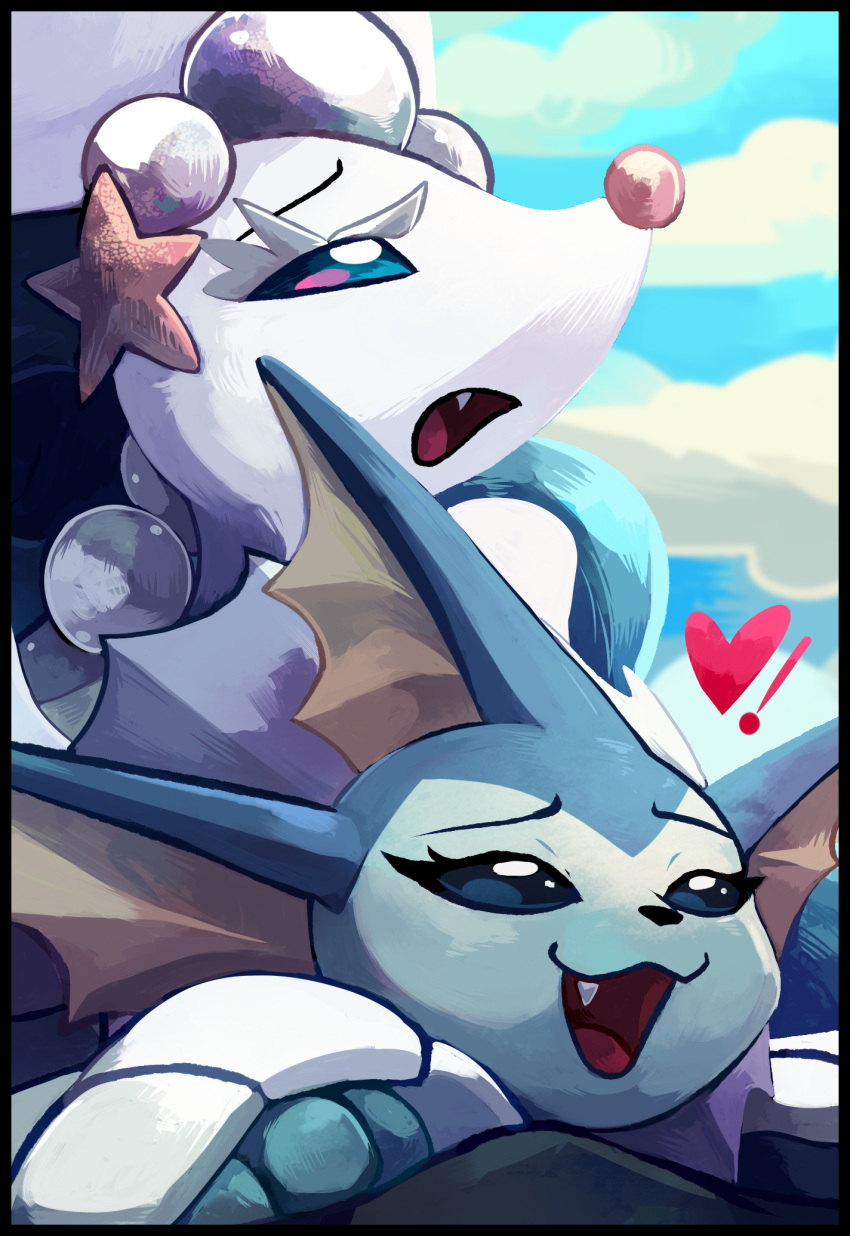 &lt;3 blitzdrachin canine cropped eeveelution female feral gem half-closed_eyes mammal marine nintendo open_mouth painting panting pearl_(gem) pearls pinniped pok&eacute;mon pok&eacute;mon_(species) primarina seal star suggestive vaporeon video_games