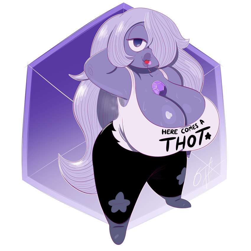 absurd_res alien amethyst_(steven_universe) big_breasts breasts cartoon_network cherry cleavage clothed clothing female food fruit gem_(species) hi_res humanoid looking_at_viewer not_furry ota_(artist) shortstack smell solo steven_universe