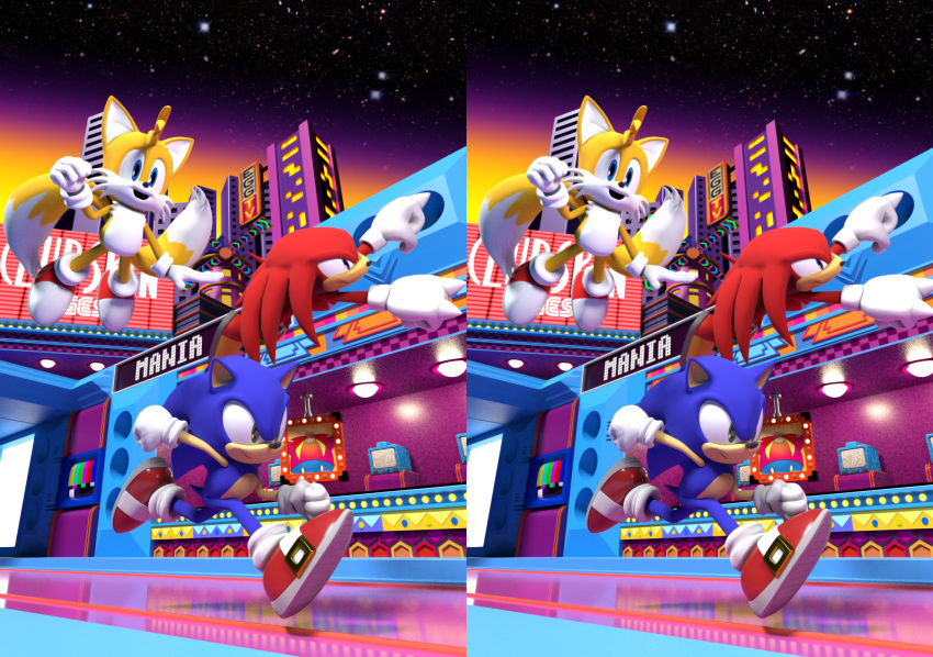 2_tails 3d_(artwork) detailed_background digital_media_(artwork) flying knuckles_the_echidna male miles_prower multi_tail running smpthehedgehog sonic_(series) sonic_mania sonic_the_hedgehog