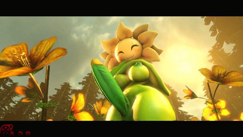 16:9 2018 3d_(artwork) adriandustred breasts dickgirl digital_media_(artwork) erection flora_fauna flower humanoid intersex nintendo nipples nude outside penis plant pok&eacute;mon pok&eacute;mon_(species) smile solo source_filmmaker sunflora vein veiny_penis video_games