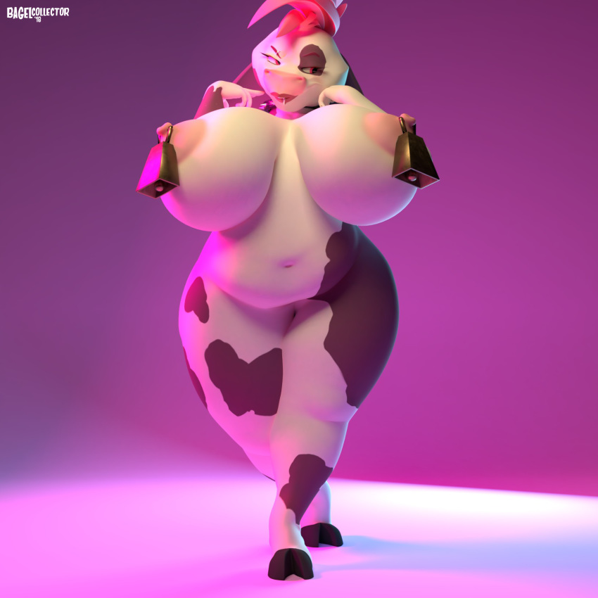 bagelcollector big_breasts bovine breasts cattle cowbell female hooves mammal ribby_(character) slightly_chubby thick_thighs