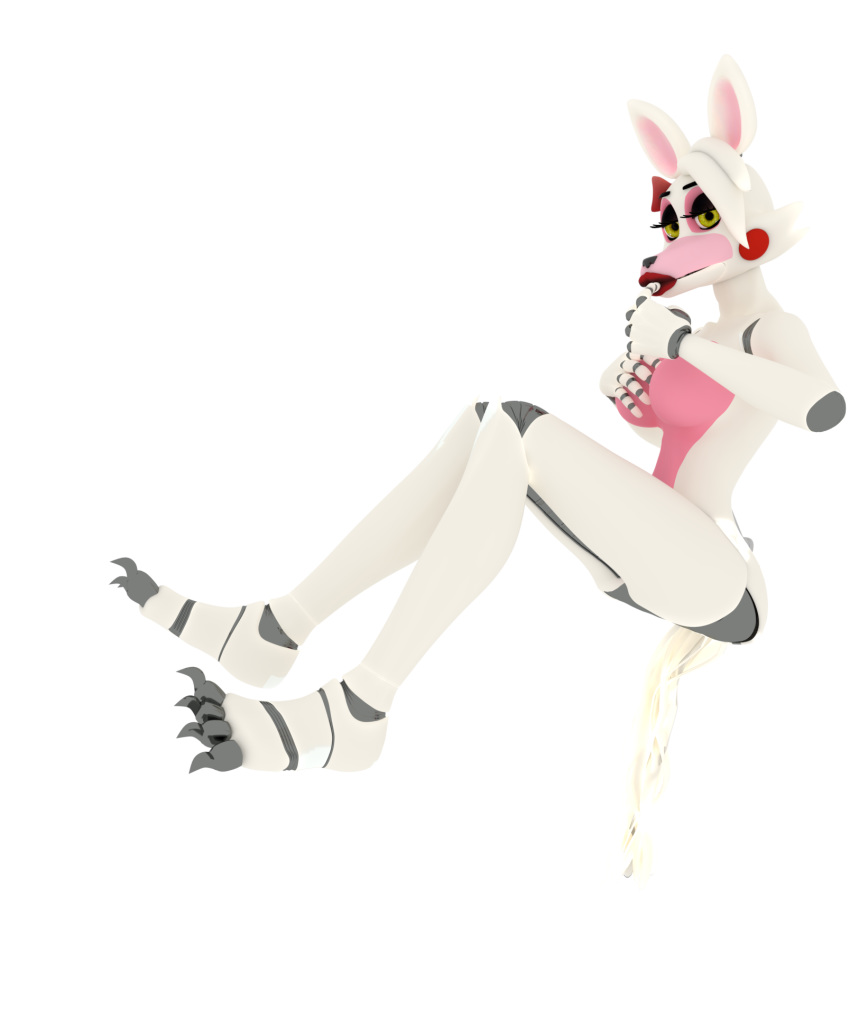 3d_(artwork) animatronic anthro big_breasts breasts canine digital_media_(artwork) female finger_in_mouth five_nights_at_freddy's five_nights_at_freddy's_2 floating fox hair lipstick looking_at_viewer machine makeup mammal mangle_(fnaf) nipples nude robot simple_background smile solo sowat-blend video_games