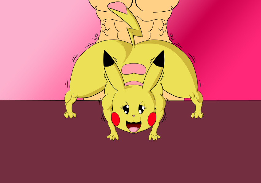 big_booty_pikachu digital_media_(artwork) duo female female_focus front_view human male male/female mammal nintendo nude open_mouth penetration pikachu pok&eacute;mon pok&eacute;mon_(species) sex simple_background smile solo_focus tongue video_games