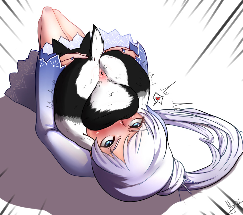 anus balls bestiality canine deep_throat digital_media_(artwork) dog duo erection fellatio female female_on_feral feral hair hi_res human human_focus human_on_feral interspecies long_hair male male/female mammal moshimashi oral penetration rwby sex solo_focus weiss_schnee white_hair zwei