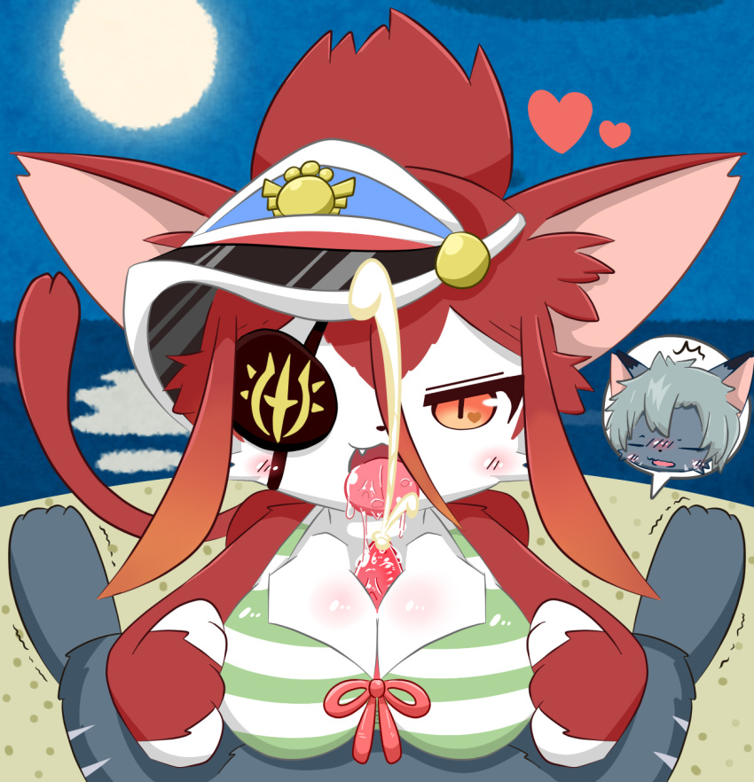 &lt;3 &lt;3_eyes anthro anthro_on_anthro big_breasts bikini blush breasts cat cat_busters cleavage clothed clothing cum cumshot drooling duo ejaculation erection eye_patch eyes_closed eyewear feline female female_focus hi_res hinozuki looking_at_viewer male male/female mammal open_mouth orgasm orgasm_face outside penis saliva sex solo_focus swimsuit thirteen titfuck tongue tongue_out vein veiny_penis