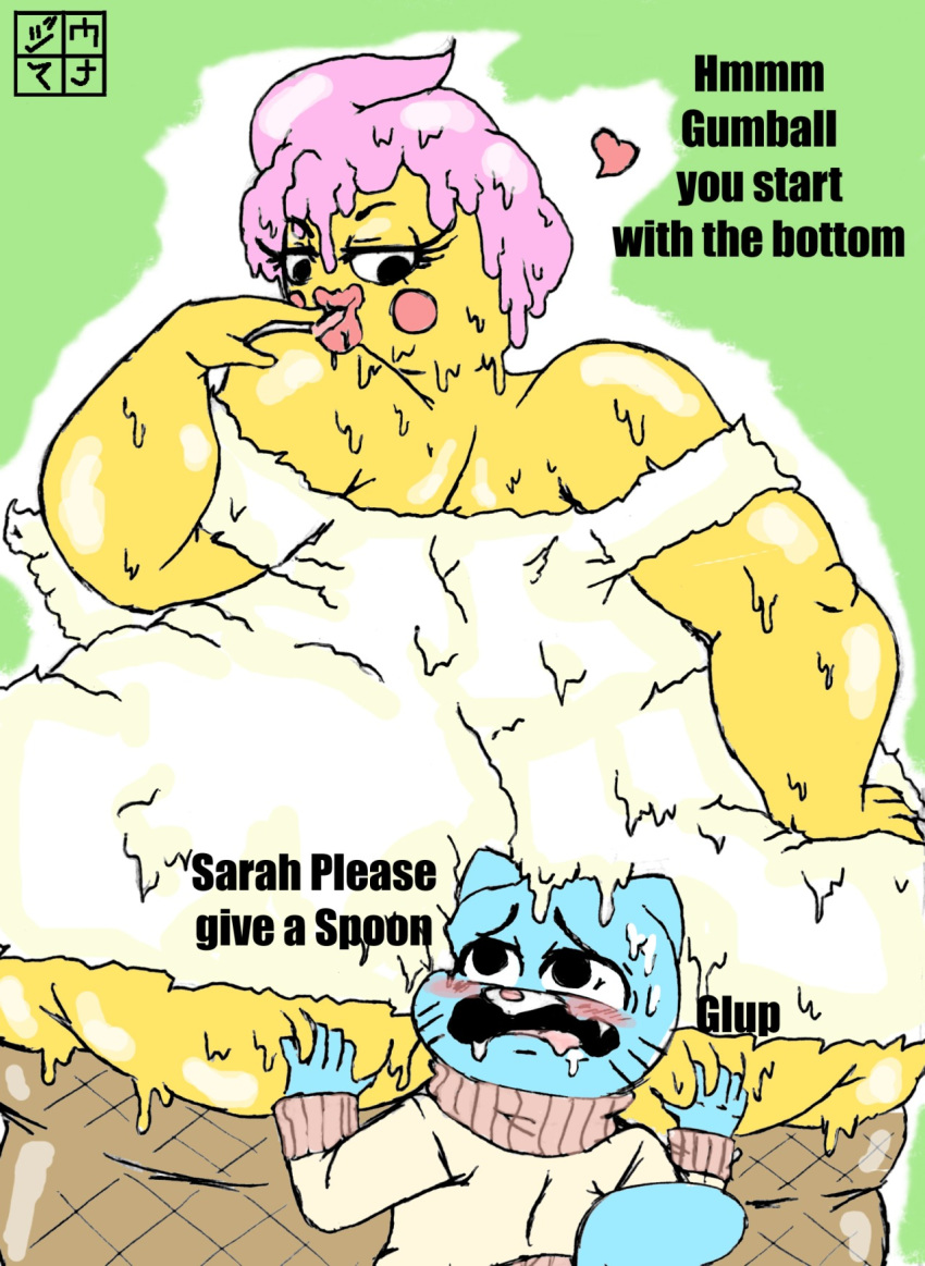 big_breasts big_butt blush breasts butt cartoon_network dessert dxoz female food gumball_watterson huge_butt ice_cream sarah_(tawog) the_amazing_world_of_gumball thick_thighs wide_hips