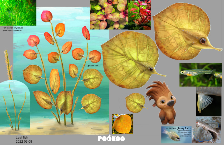 2022 aquatic brown_eyes dated fish gradient_body green_body hi_res leaf_fish model_sheet multicolored_body official_art ollie_(swapped) orange_body pink_body pookoo red_body species_name swapped_(movie) text two_tone_body underwater unknown_artist water yellow_body