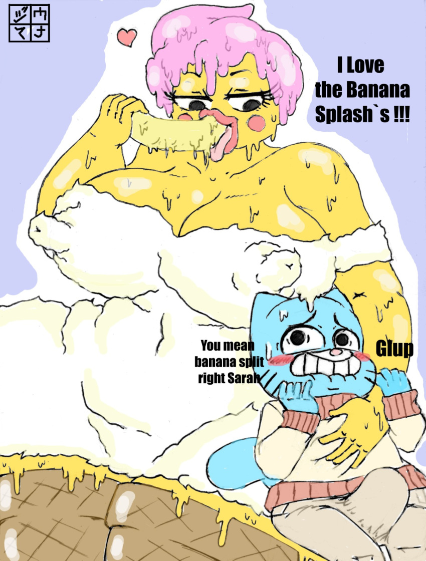 big_breasts big_butt breasts budge butt cartoon_network dessert dxoz female food gumball_watterson huge_butt ice_cream male sarah_(tawog) the_amazing_world_of_gumball thick_thighs wide_hips