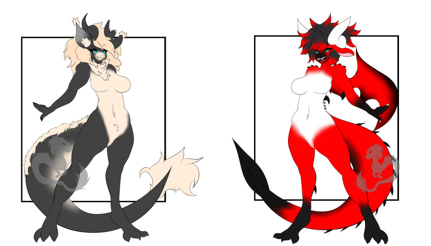 adopt anthro breasts cute dragon duo erzabloodred featureless_breasts featureless_crotch female fish fluffy looking_at_viewer marine nude shark spiky