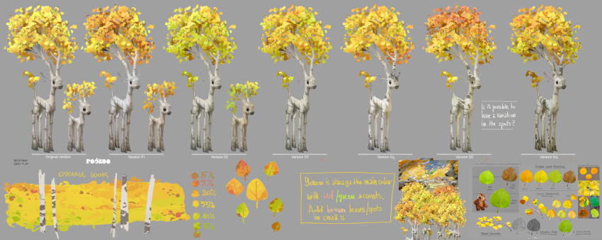 2023 birch_deer birch_tree dated deer elemental_creature english_text flora_fauna grey_body grey_horn grey_tail hi_res horn leaf leaf_horn leaf_tail mammal markings model_sheet official_art plant plant_horn pseudo_horn species_name spots spotted_markings swapped_(movie) tail text tree unknown_artist white_body white_horn white_tail