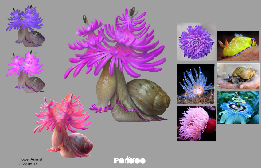 2022 brown_body concept_art dated feral flower_snail gastropod hi_res mollusk official_art pink_body purple_body shell snail solo swapped_(movie) tan_body unknown_artist