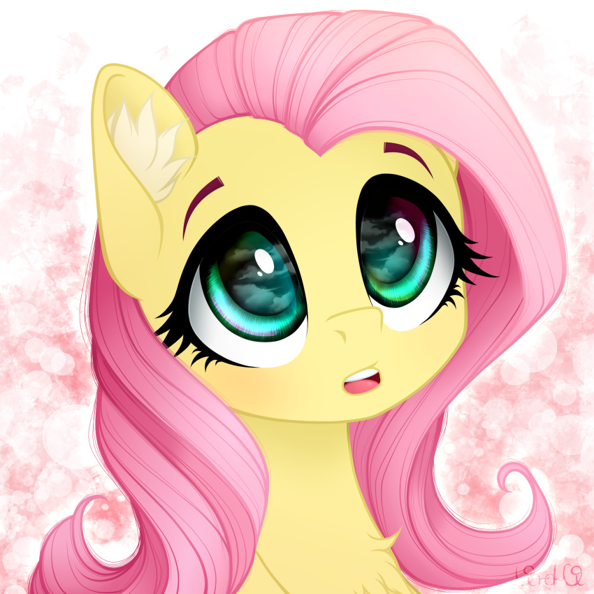 2018 :o abstract_background big_eyes bust_portrait chest_tuft cute equine eyebrows eyelashes female feral fluttershy_(mlp) friendship_is_magic fur hair hi_res inner_ear_fluff long_hair looking_up makeup mammal mascara my_little_pony open_mouth pink_background pink_hair portrait signature simple_background solo teal_eyes teeth tongue tuft vird-gi