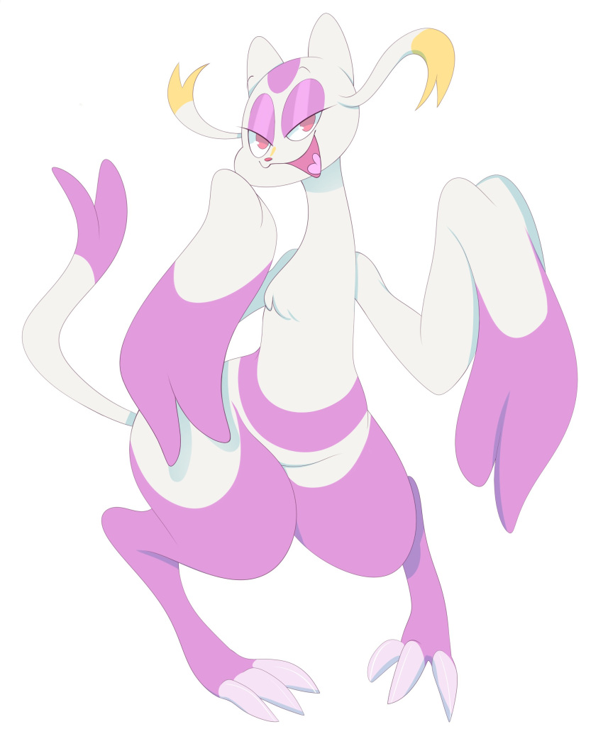 ambiguous_gender anthro eyelashes front_view fur looking_at_viewer mienshao multicolored_fur nintendo norithecat pok&eacute;mon pok&eacute;mon_(species) simple_background smile solo standing tongue video_games white_background