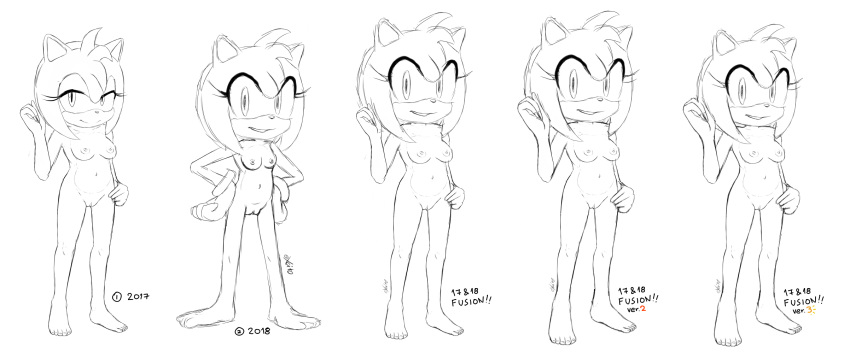 amy_rose anthro black_and_white breasts excito female monochrome nude pussy simple_background sonic_(series) white_background