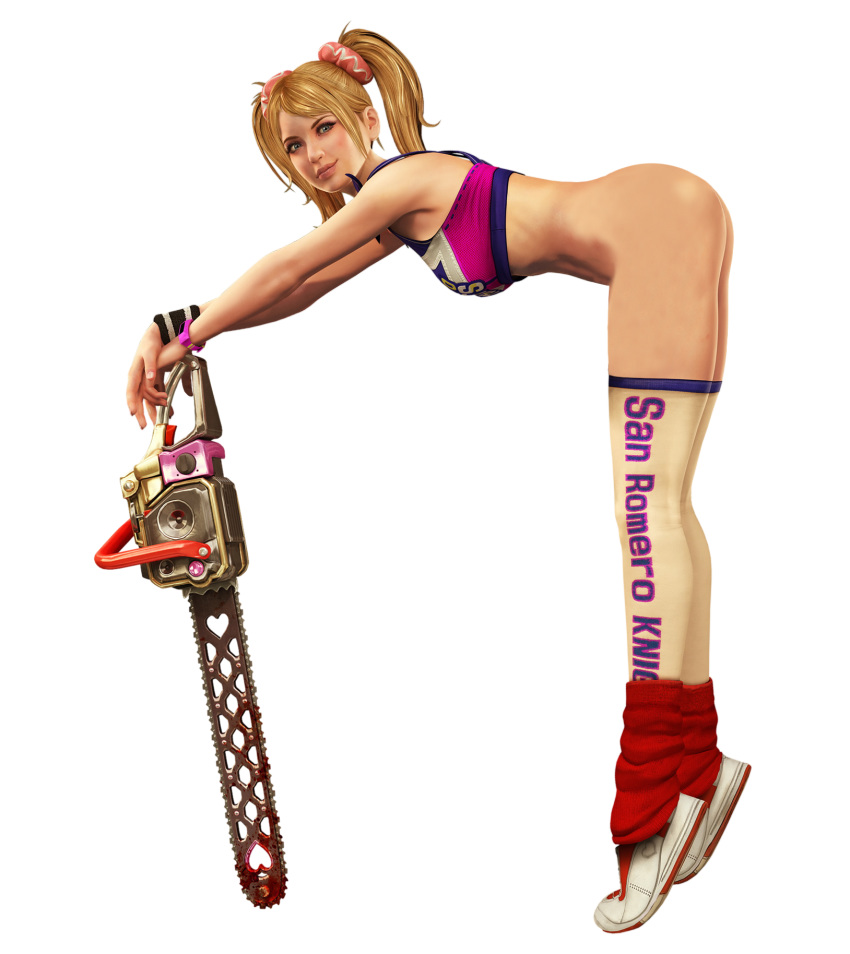 1girl 3d bent_over bottomless chainsaw juliet_starling lollipop_chainsaw solo twintails