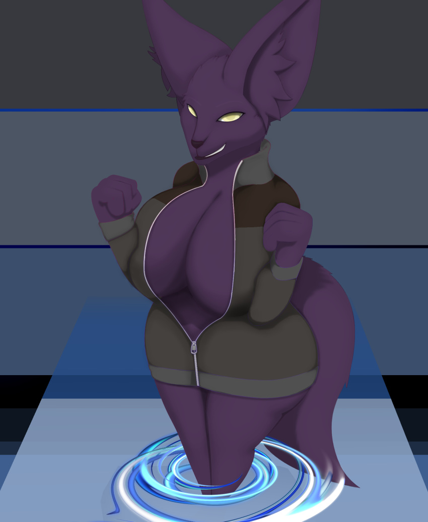 big_breasts big_lips black_lips breasts canine cleavage clothed clothing curvaceous female fox fur lips mammal partially_clothed purple_fur titankerberos voluptuous yellow_eyes zigg