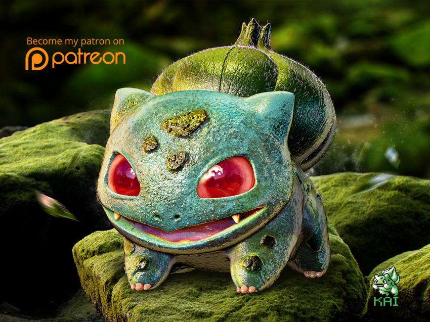 2014 3_toes 3d_(artwork) ambiguous_gender blue_scales bulbasaur claws detailed detailed_scales digital_media_(artwork) fangs feral flora_fauna front_view full-length_portrait green_scales green_spots green_theme kaikiato lighting logo malaysian moss multicolored_scales nature nintendo official_art open_mouth open_smile outside patreon pink_tongue pixel_(artwork) plant pok&eacute;mon pok&eacute;mon_(species) portrait quadruped red_eyes reflection rock scales scalie shadow smile solo spots spotted_scales standing toe_claws toes tongue two_tone_scales video_games watermark white_claws zbrush