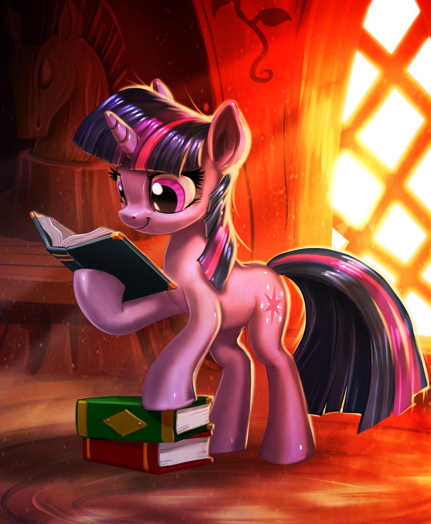 2018 adorkable book cute cutie_mark equine eyelashes female feral friendship_is_magic hair harwick hi_res horn inside mammal my_little_pony reading smile solo twilight_sparkle_(mlp) unicorn