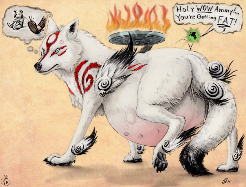 amaterasu belly beuwens-folder big_belly canine deity feral fur issun mammal multi_nipple nipples pregnant video_games white_fur wolf ōkami