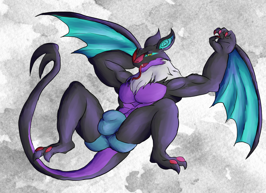 anthro bulge claws daikuhiroshiama lying male nintendo noivern pok&eacute;mon pok&eacute;mon_(species) presenting solo spread_legs spreading video_games wings