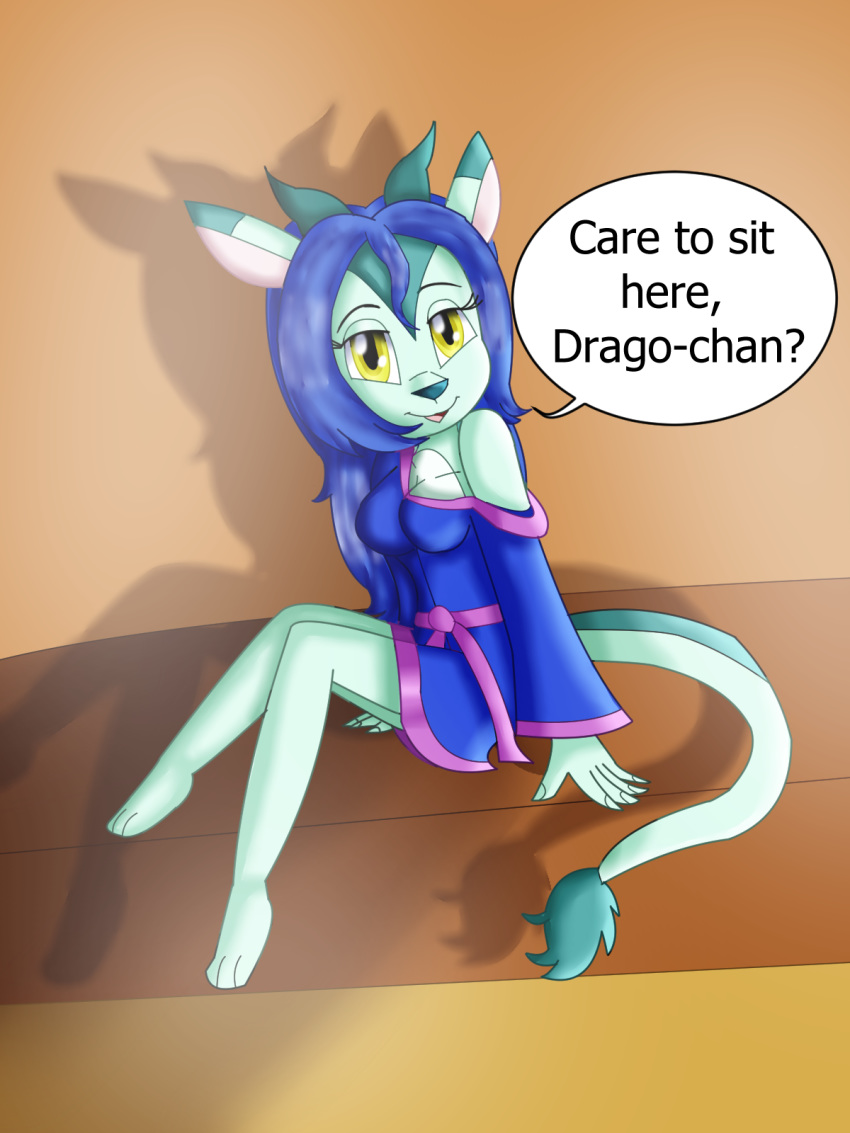2018 anthro barefoot blonde_hair blue_hair breasts cleavage clothed clothing cute digital_media_(artwork) dragon eastern_dragon fan_character female fingernails green_nose hair hiromi_(kendratheshinyeevee) horn kendratheshinyeevee long_hair looking_at_viewer off_shoulder open_mouth robe sauna scalie seductive simple_background sitting small_breasts solo steam