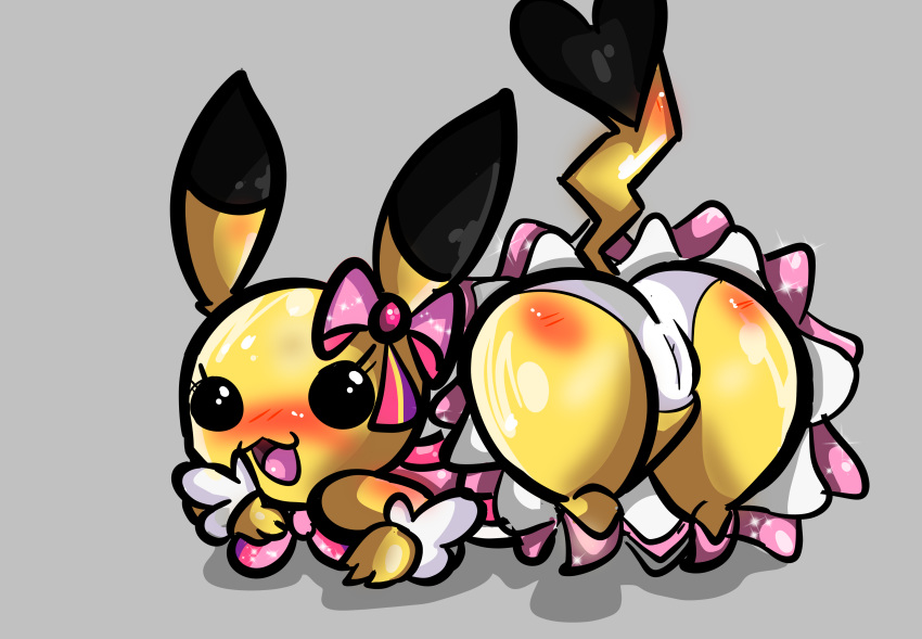 :3 ass_up blush bow butt cleft_tail clothing clothis cute eyelashes female happy jagged_tail mammal nintendo panties pikachu pikachu_pop_star pok&eacute;mon pok&eacute;mon_(species) rodent skirt slippers solo sparkles tasteydonuts thick_butt thick_thighs underwear upskirt video_games