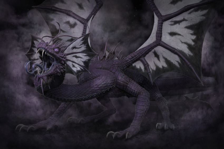 2017 3d_(artwork) 4_toes angry black_background black_wings blue_tongue claws dark_theme digital_media_(artwork) dragon ear_frills fangs feral flesh_whiskers forked_tongue frill front_view grey_wings long_neck long_tail membranous_wings open_mouth purple_eyes purple_scales purple_tail quadruped roaring scales scalie schlossbauer sharp_teeth simple_background slit_pupils snout solo spiked_tail spikes spread_wings standing teeth toe_claws toes tongue tongue_out tongue_sheath two_tone_wings western_dragon wings zbrush