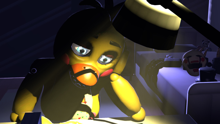 3d_(artwork) animatronic anthro avian breasts dark digital_media_(artwork) female five_nights_at_freddy's five_nights_at_freddy's_2 hat humanoid machine marionette_(fnaf) mask nipples robot solo source_filmmaker toy_chica_(fnaf) ultimate_custom_night video_games wolf_(fnaf) yaboiscout