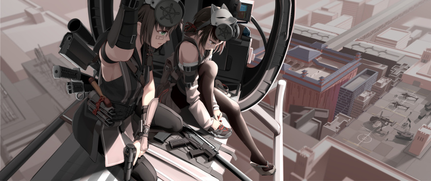 2girls aircraft armor building city combat_vehicle gun military original sword vectorek weapon