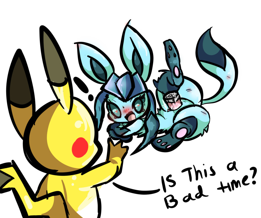 butt cute duo eeveelution eyelashes female feral glaceon hi_res lying mammal masturbation nintendo pikachu pok&eacute;mon pok&eacute;mon_(species) pussy raised_leg shocked simple_background surprise tasteydonuts vaginal vaginal_masturbation vibrating video_games