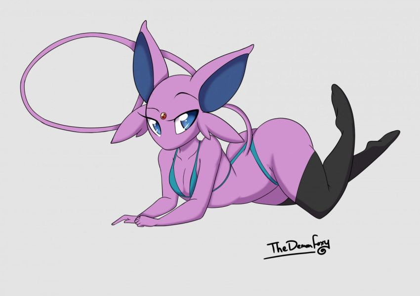 bikini breasts butt clothing eeveelution espeon female nintendo pinup pok&eacute;mon pok&eacute;mon_(species) pose solo swimsuit thedemonfoxy video_games