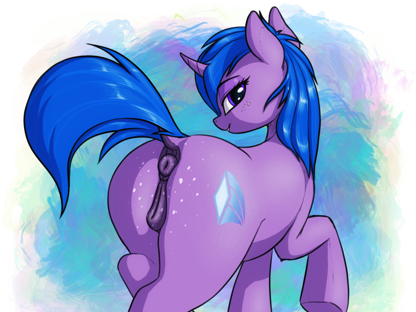 anatomically_correct anatomically_correct_pussy animal_genitalia animal_pussy anus butt cutie_mark dock equine equine_pussy eyelashes fan_character female feral freckles hair hooves horn looking_at_viewer mammal my_little_pony pussy shydale smile solo unicorn
