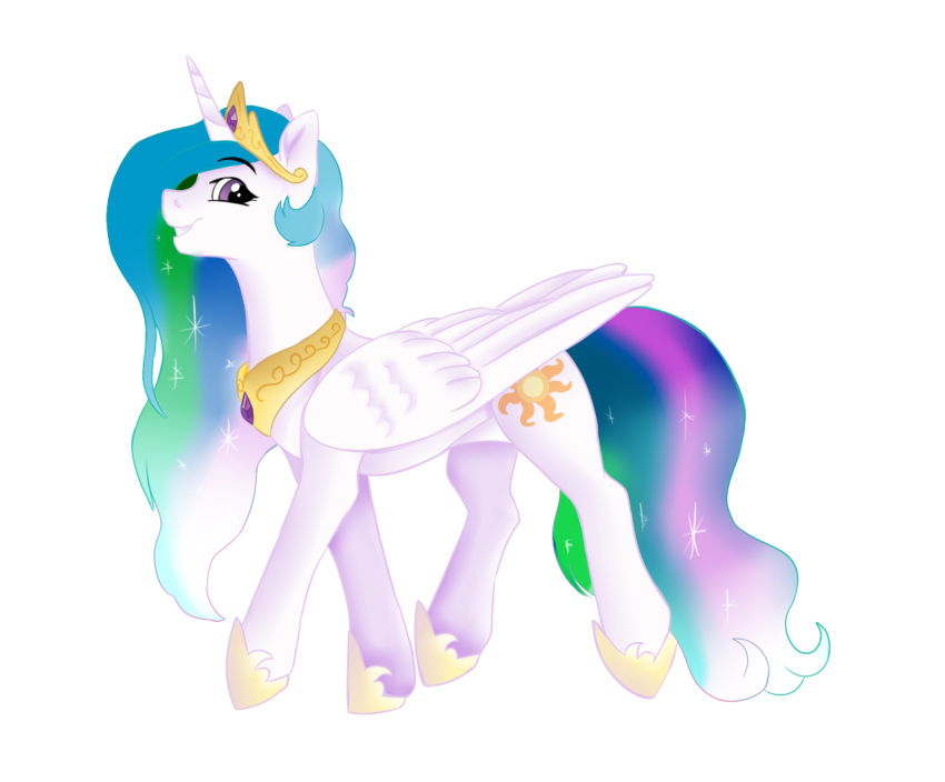 equine female feral friendship_is_magic hair horn jbond mammal my_little_pony painting princess_celestia_(mlp) simple_background solo white_background winged_unicorn wings