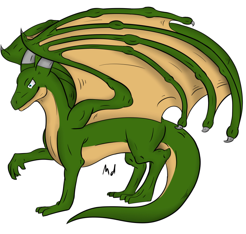 claws dragon feral green_skin hi_res horn male reptile scalie smile solo wings youmadsin