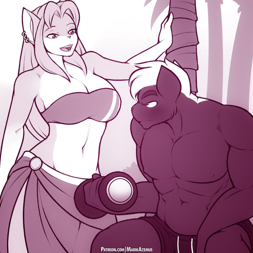 anthro bikini biped canine clothing digital_drawing_(artwork) digital_media_(artwork) duo female karma_faye male mammal marik_azemus34 monochrome pink_and_white skunk swimsuit tagme